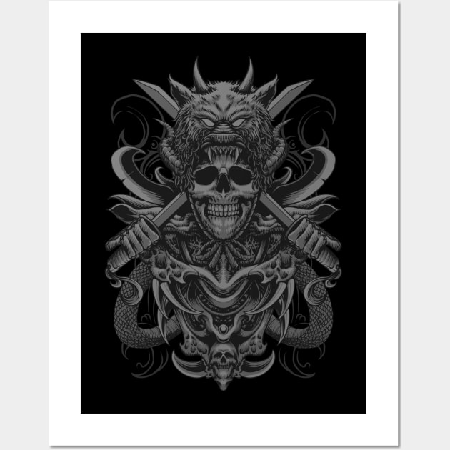 The Metal Skull And Death Sword Wall Art by BERKAH SERAWUNG